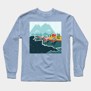 Red house in Norway on the ice Long Sleeve T-Shirt